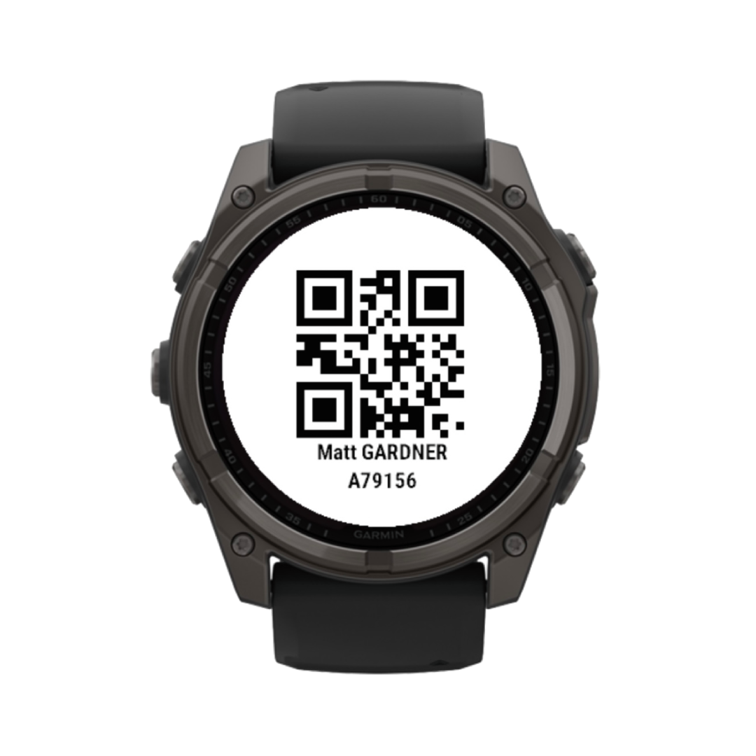 5K QR Code Connect IQ app showing QR code on Garmin watch